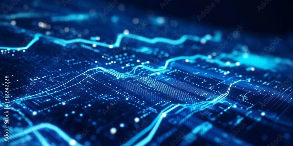 Aufkleber close up digital circuit board in blue and black with waveform pattern gradient lines dark blue futu