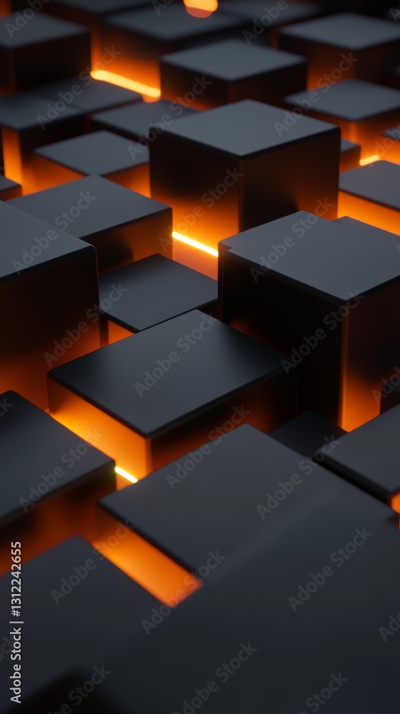 Poster this stunning abstract background features a myriad of black cubes interspersed with vibrant orange 