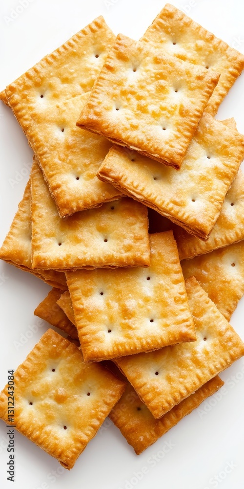 Aufkleber a stack of crackers with a white background. the crackers are golden brown and have a square shape