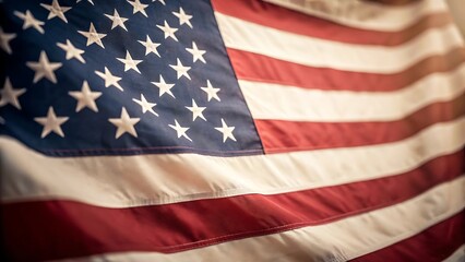 Fototapeta premium Close up of an American flag, showing its texture and colors.