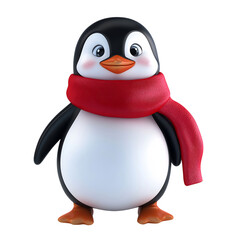 Playful 3D Cartoon Penguin Sliding on Belly Isolated on Transparent Background