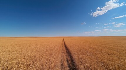 Vast Golden Wheat Field Under a Bright Blue Sky