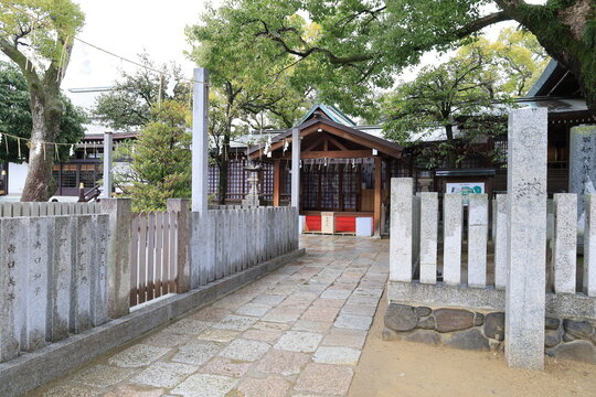A Japanese shrine: a scene iof the precincts of Ishikiri-jinja Shrine