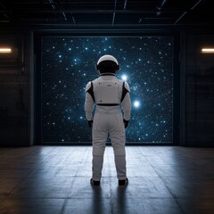 Obraz premium Astronaut Gazing at Starry Cosmos from Space Station Window