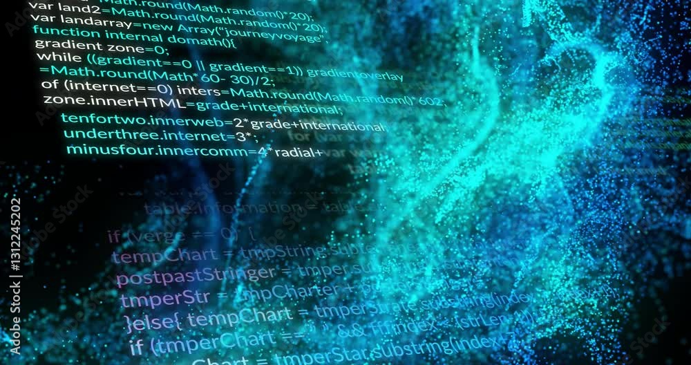 Poster in school, animation of digital code with blue abstract patterns in background