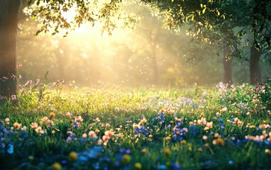 Obraz premium Early Morning In A Lush Spring Meadow