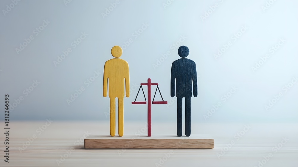 Poster symbolic figures on weighing scale representing and mutual respect