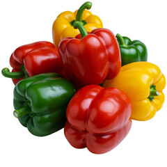A close-up image of a cluster of fresh, colorful bell peppers