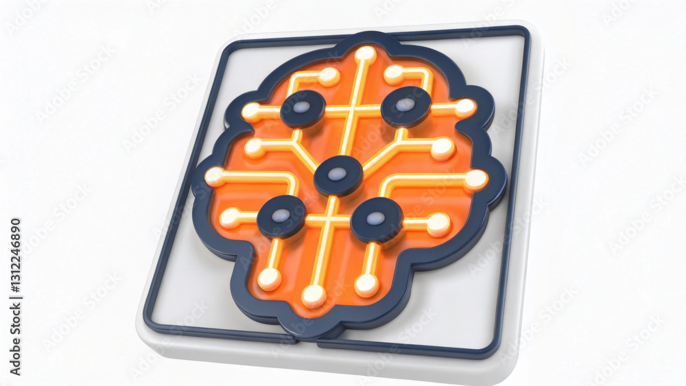 Poster 3d illustration of brain shaped circuit board symbolizes ai technology and innovation. design featur