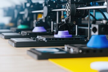 A 3D printer factory creating custom plastic prototypes and products, showcasing the potential for flexible, on-demand manufacturing in the plastics industry.