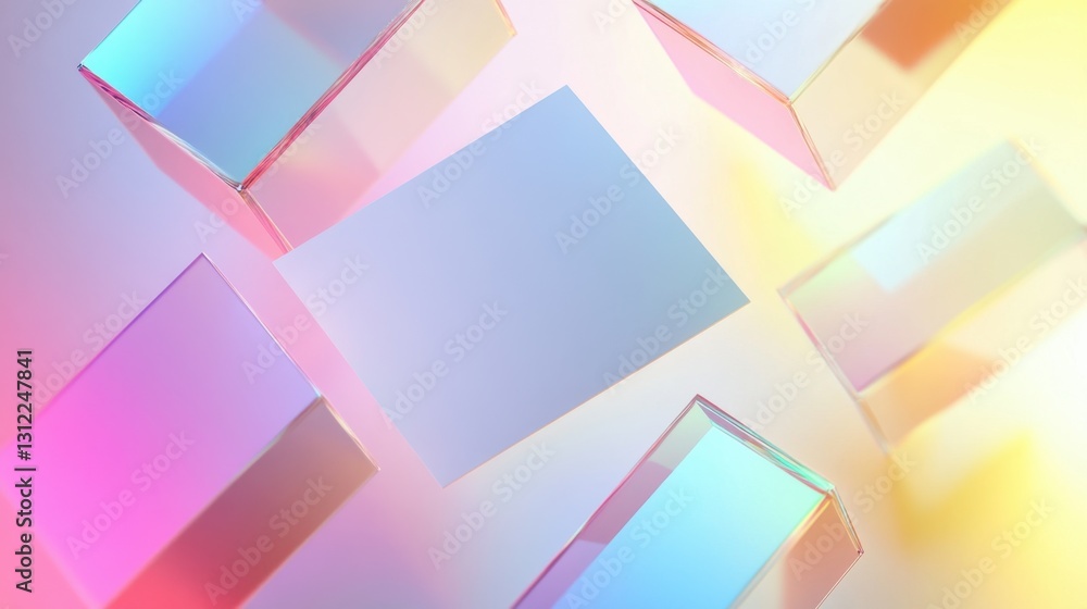 Poster abstract geometry composition with colorful glass blocks and shapes