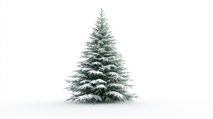 Fototapeta premium Beautiful Snow Covered Christmas Tree on White Background