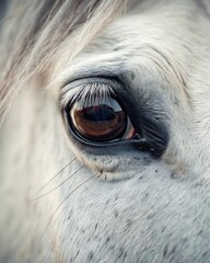 Fototapeta premium Close up of a horse's eye, showing detail and texture.