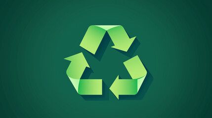 3D green recycling symbol with paper texture on dark background