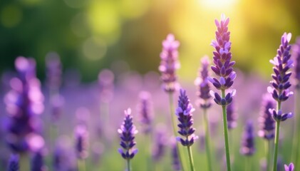 Blurred background, vibrant purple lavender amidst tall grasses, sun-dappled , backdrop, focus
