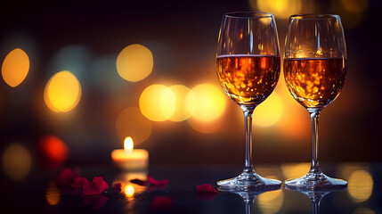 Romantic evening with wine glasses