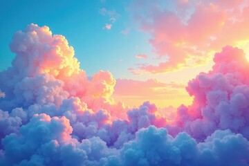 Fototapeta premium Abstract watercolor sky, rainbow hues Puffy clouds , clouds, purple, illustration