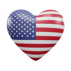 american flag heart isolated on transparent background 