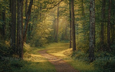 Obraz premium Spring Forest Bathed In Warm Golden Sunlight