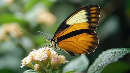 Orange and Black Butterfly on White Flower Macro Shot