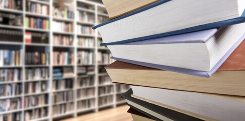 Many reading books at school modern library background