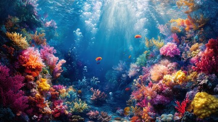 Vibrant Coral Reef Underwater Scene with Colorful Fish