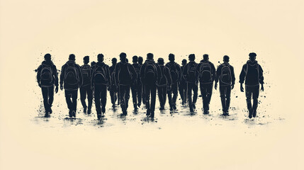 Naklejka premium Silhouette Crowd Walking Away