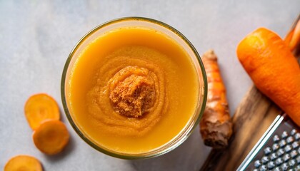 Freshly blended orange carrot juice with ginger