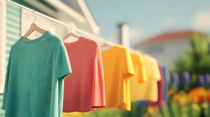 Obraz premium Fresh and Breezy Outdoor Clothes Drying on a Clothesline