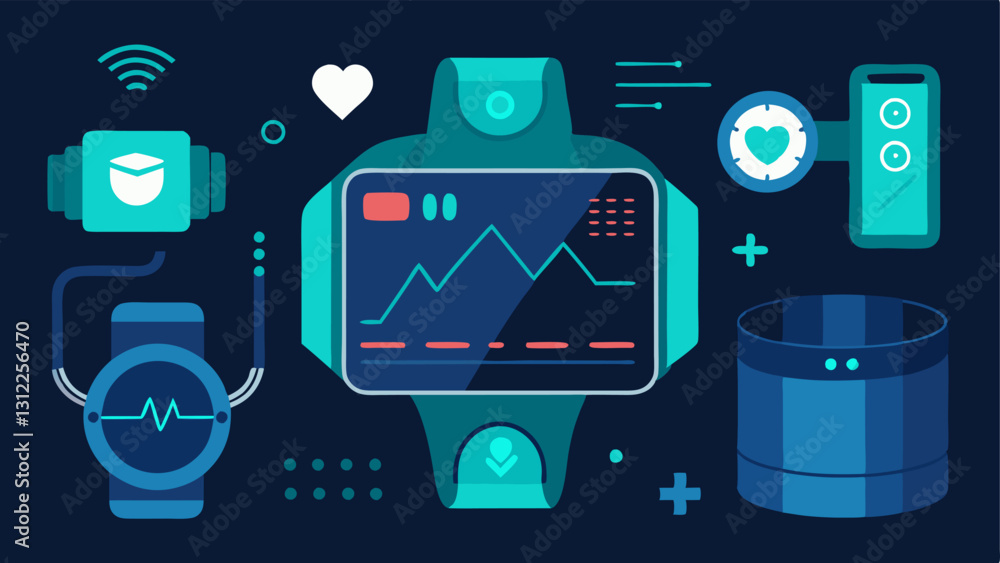Aufkleber wearable health monitors closeup of futuristic wristbands and smart clothing draped on a table displ