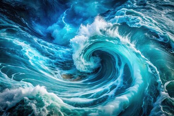 Abstract Blue Teal White Water Swirls Background - Ocean Watercolor Texture