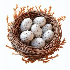Obraz premium Realistic 3D Icon Cartoon of a Birds Nest Filled with Tiny Coral Eggs isolated on clear white background