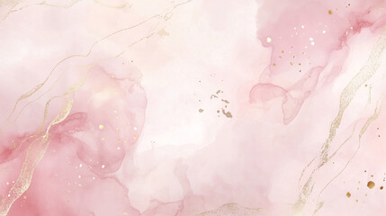 Pink Watercolor Texture with Gold Accents, Abstract Marble Background.