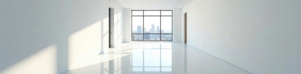 Fototapeta premium Bright white hallway, meeting room window view, professional, interior design photography, corporate