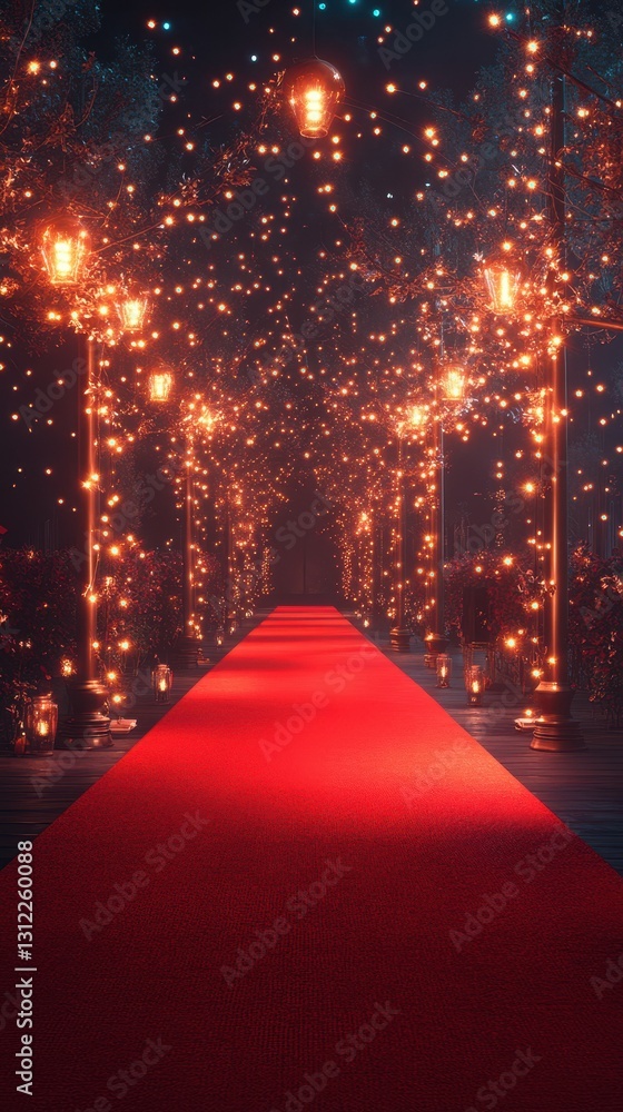 Aufkleber elegant red carpet pathway adorned with glowing lights and lanterns creating a magical atmosphere at