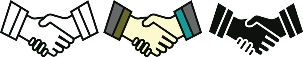 Business Handshake Icons Set - Line Art, Color, and Silhouette Variations