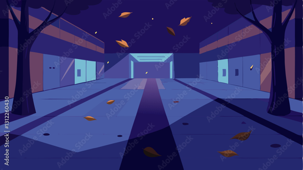 Poster twilight ambiance a twilight scene with dim lighting illuminating an empty mall casting long shadows