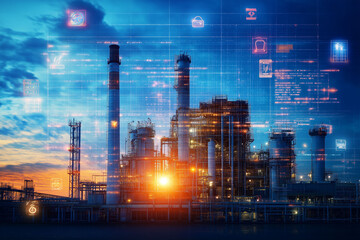 Carbon tax climate change pricing. Environment carbon credits. Greenhouse gases decarbonization. Power plant with smokestacks and tax symbols in the foreground.