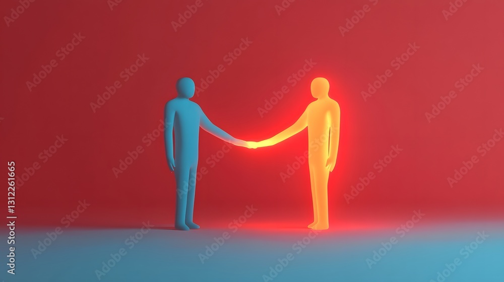 Aufkleber abstract figures passing glowing ribbon of mutual understanding in 3d