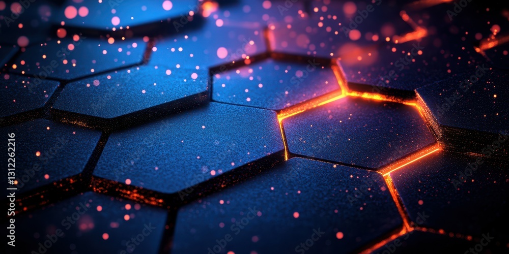Poster colorful hexagonal pattern with glowing edges and sparkles in a futuristic design