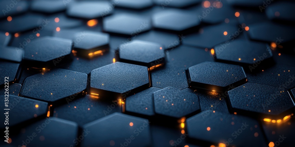 Poster hexagonal tiles glowing softly in a dark setting create a modern visual effect and ambiance