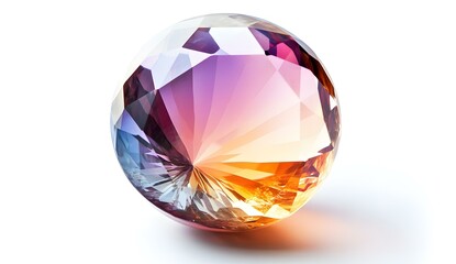 Luminous Multicolored Gemstone on White Background