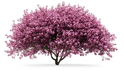 Obraz premium Lush Pink Flowering Tree Isolated on White Background