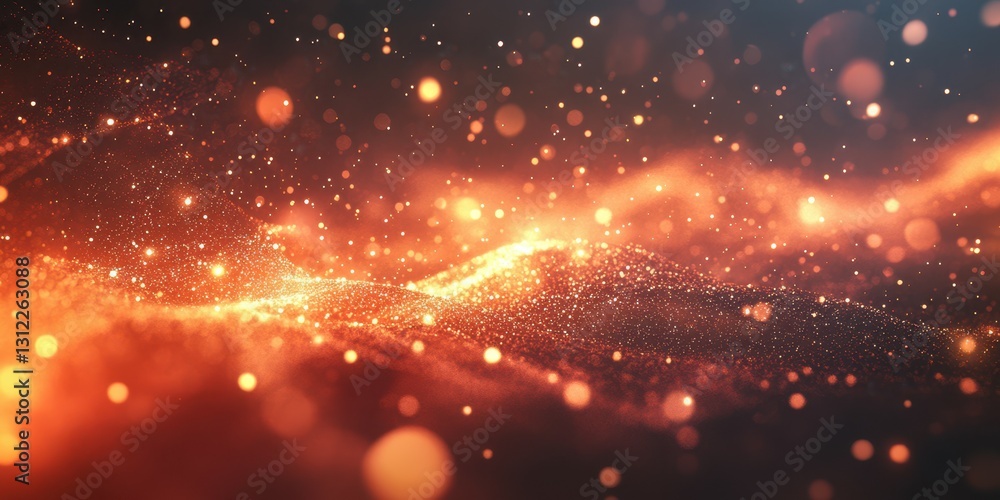 Poster dynamic display of shimmering particles creating a mesmerizing cosmic atmosphere at twilight