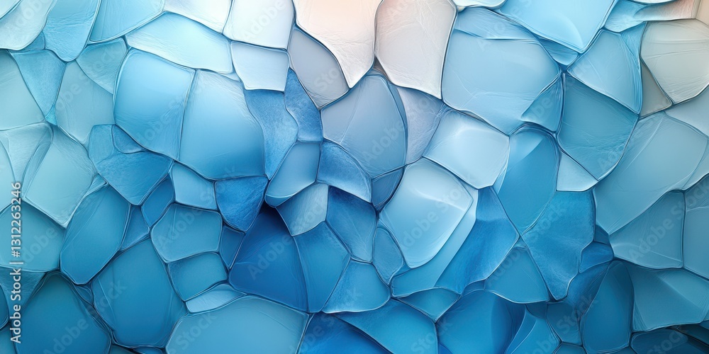 Poster colorful abstract composition of layered blue shapes with varying textures and tones creating a sere