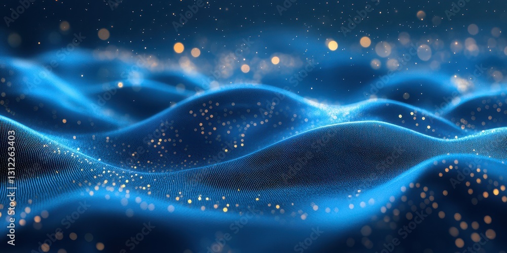 Poster abstract view of shimmering waves with a soft glow in a dark atmosphere creating a tranquil and mesm