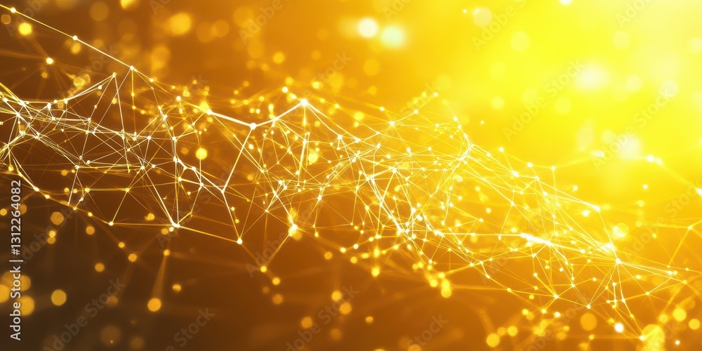 Poster dynamic golden network of interconnected lines and dots illuminated by warm light in a vivid abstrac