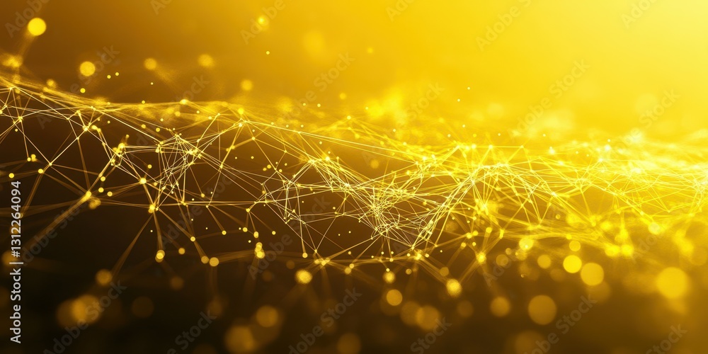 Poster abstract golden network illustration showcasing interconnected nodes and lines with a glowing backgr