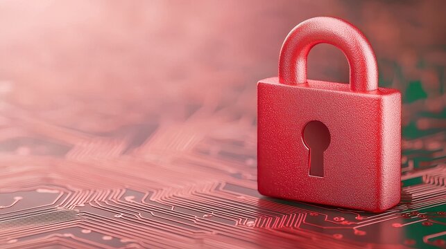 Innovative digital padlock resting on an advanced electronic circuit board representing modern cybersecurity solutions
