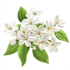 Obraz premium Realistic 3D Icon Cartoon of a Cluster of Fresh White Jasmine Flowers isolated on clear white background